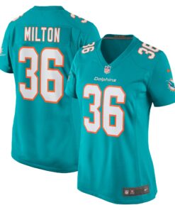 Women's Miami Dolphins Mark Milton Aqua Game Jersey JS6314 nicesnker