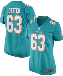 Women's Miami Dolphins Michael Deiter Aqua Game Jersey JS4064 nicesnker