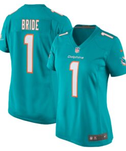 Women's Miami Dolphins Number 1 Bride Aqua Game Jersey JS2249 nicesnker