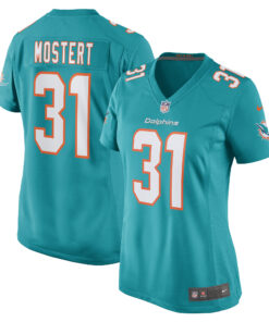 Women's Miami Dolphins Raheem Mostert Aqua Game Jersey JS1440 nicesnker