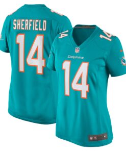 Women's Miami Dolphins Trent Sherfield Aqua Game Player Jersey JS9503 nicesnker