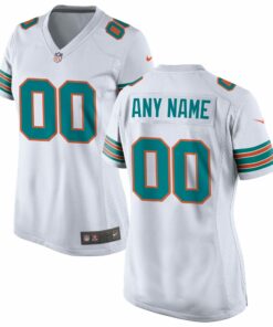 Women's Miami Dolphins White Alternate Custom Game Jersey JS3535 nicesnker