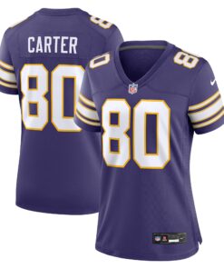 Women's Minnesota Vikings Cris Carter Purple Classic Retired Player Game Jersey JS9755 nicesnker