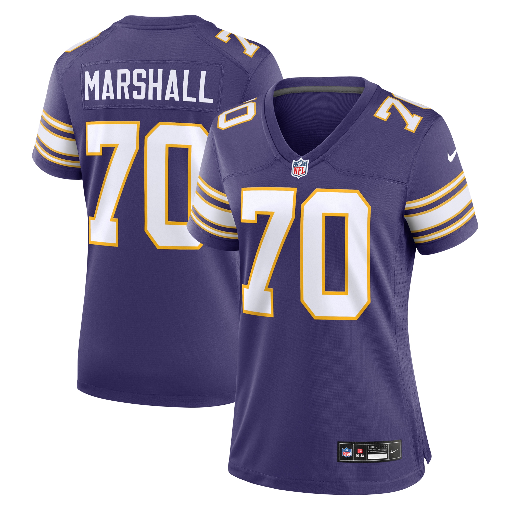 Women's Minnesota Vikings Jim Marshall Purple Classic Retired Player Jersey JS7709 nicesnker
