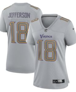 Women's Minnesota Vikings Justin Jefferson Gray Atmosphere Fashion Game Jersey JS3850 nicesnker