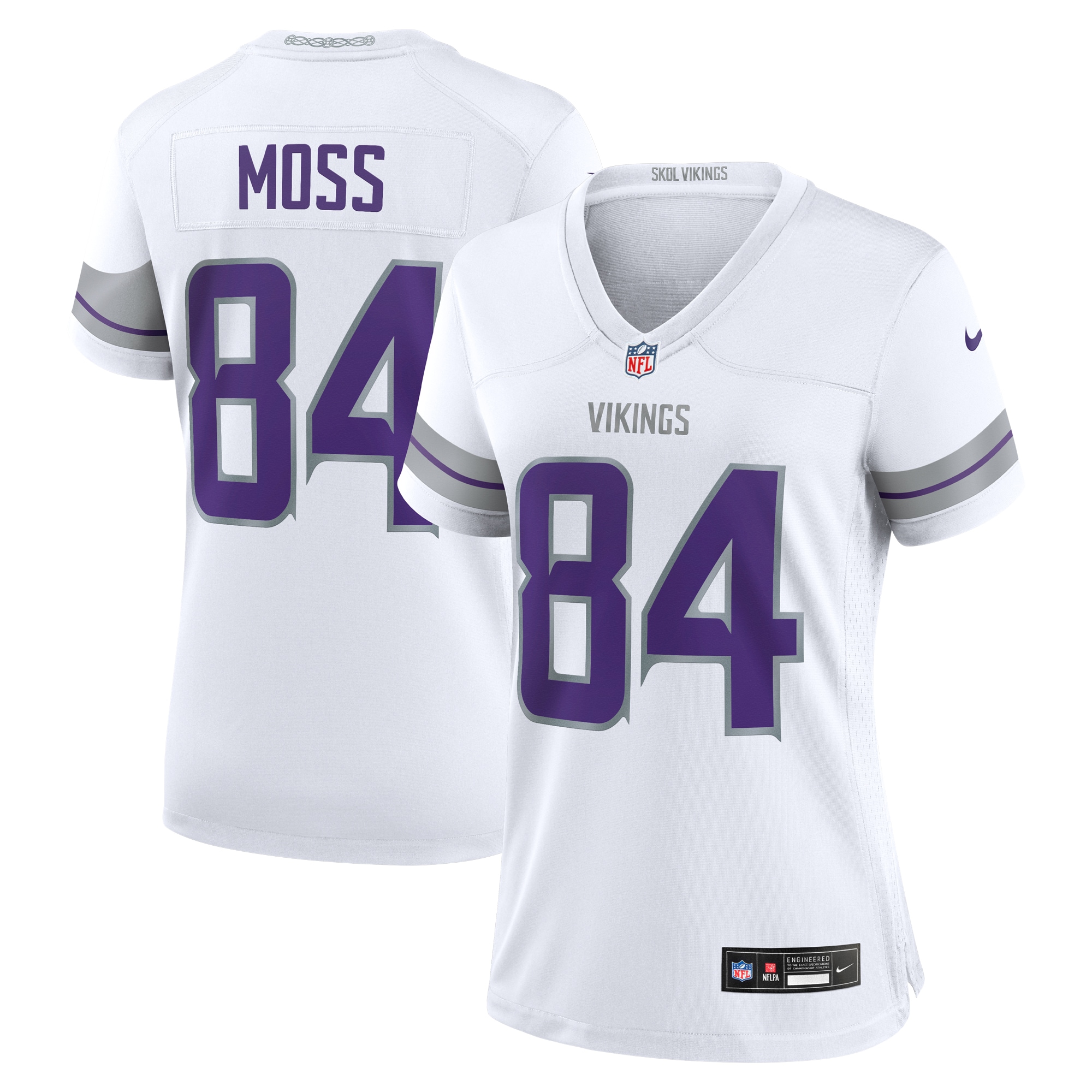 Women's Minnesota Vikings Randy Moss White Alternate Retired Player Game Jersey JS5035 nicesnker