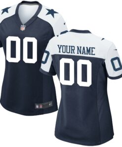Women's Navy Dallas Cowboys Alternate Custom Game Jersey JS6664 nicesnker