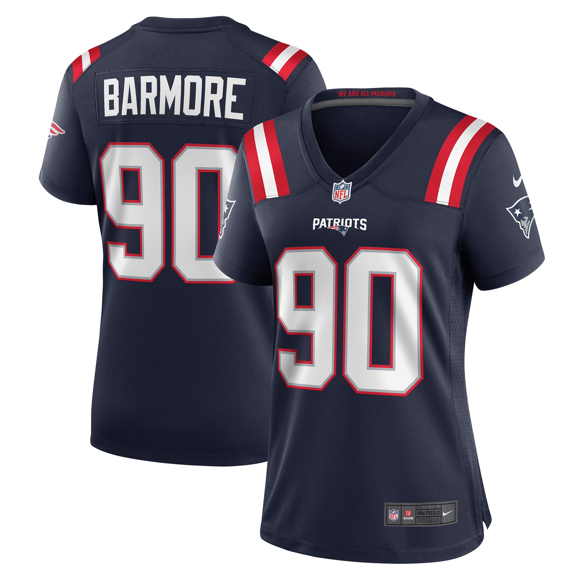 Women's New England Patriots Christian Barmore Navy Player Game Jersey JS7546 nicesnker