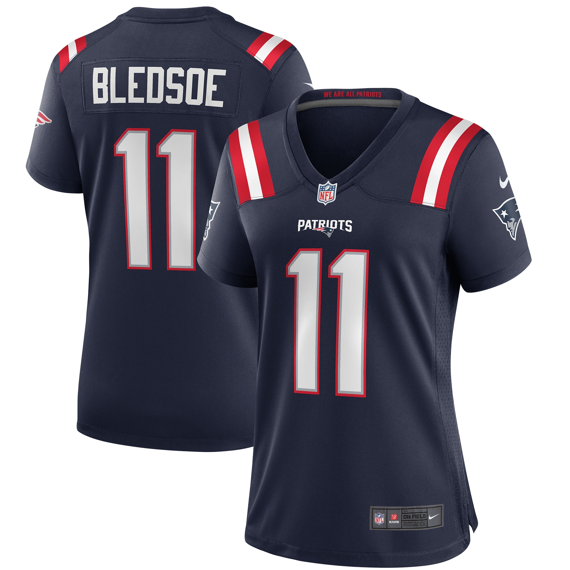 Women's New England Patriots Drew Bledsoe Navy Game Retired Player Jersey JS2953 nicesnker