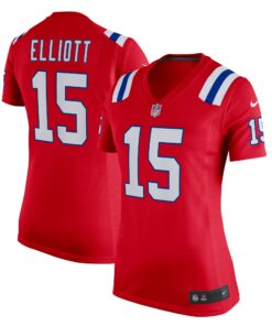 Women's New England Patriots Ezekiel Elliott Red Alternate Game Player Jersey JS1552 nicesnker