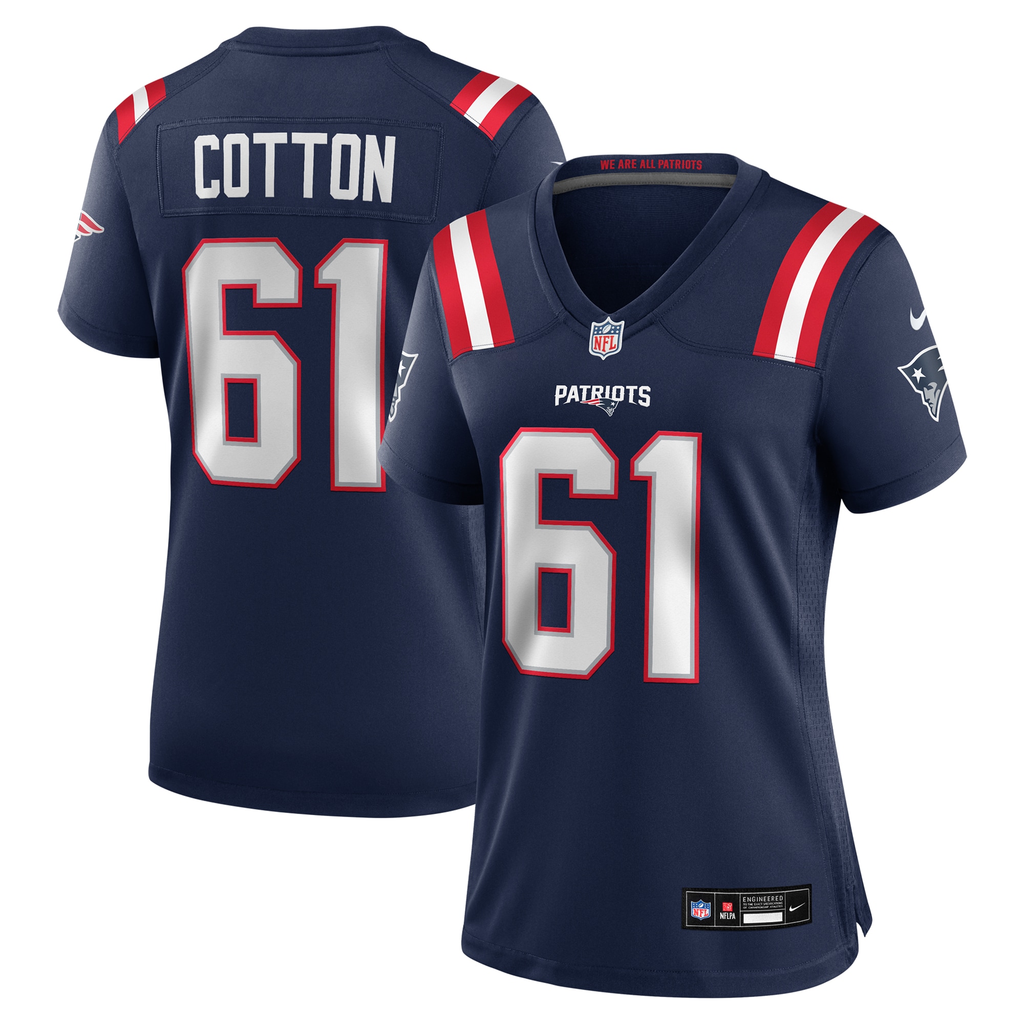 Women's New England Patriots Lester Cotton Sr. Navy Team Game Jersey JS3019 nicesnker