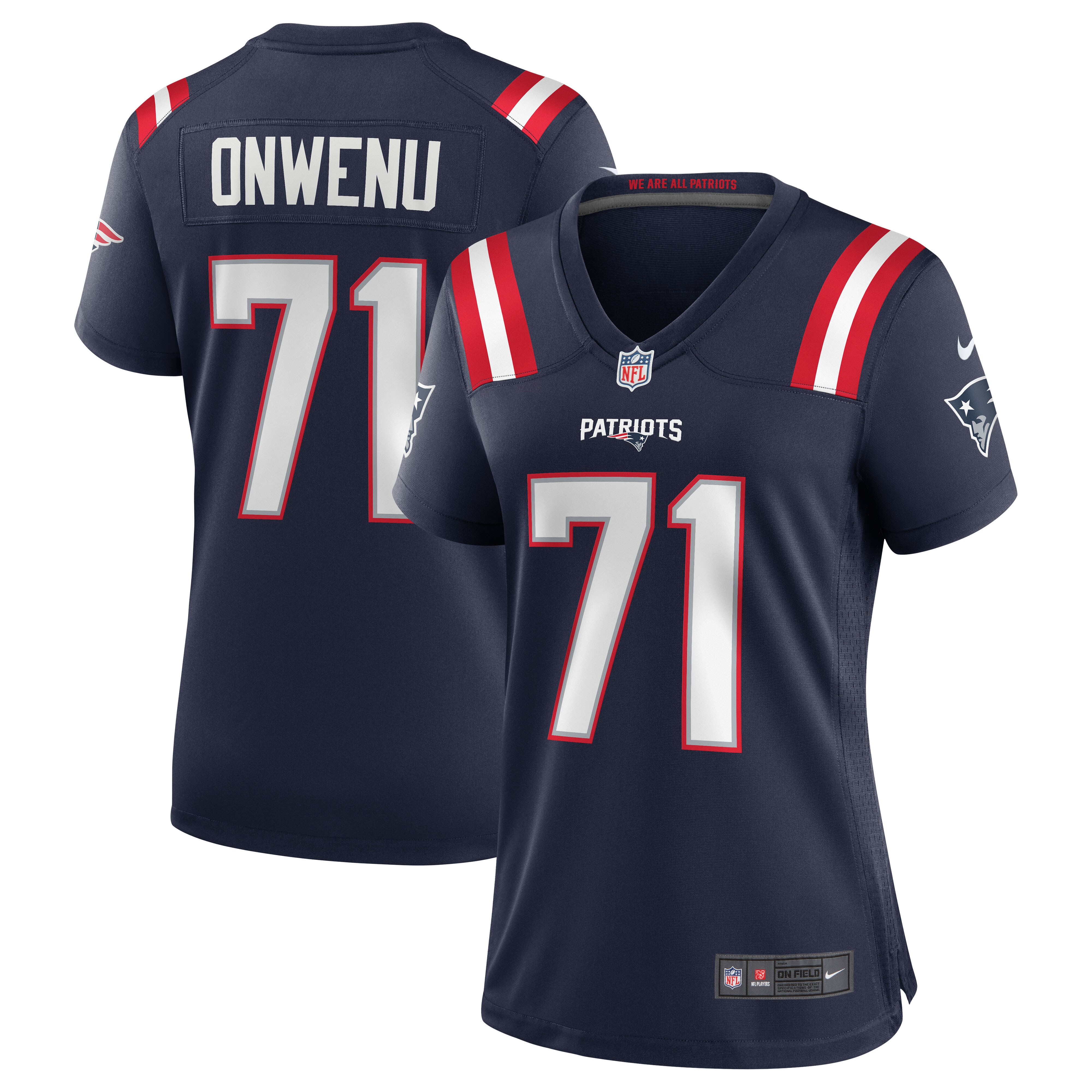 Women's New England Patriots Mike Onwenu Navy Team Game Jersey JS5414 nicesnker