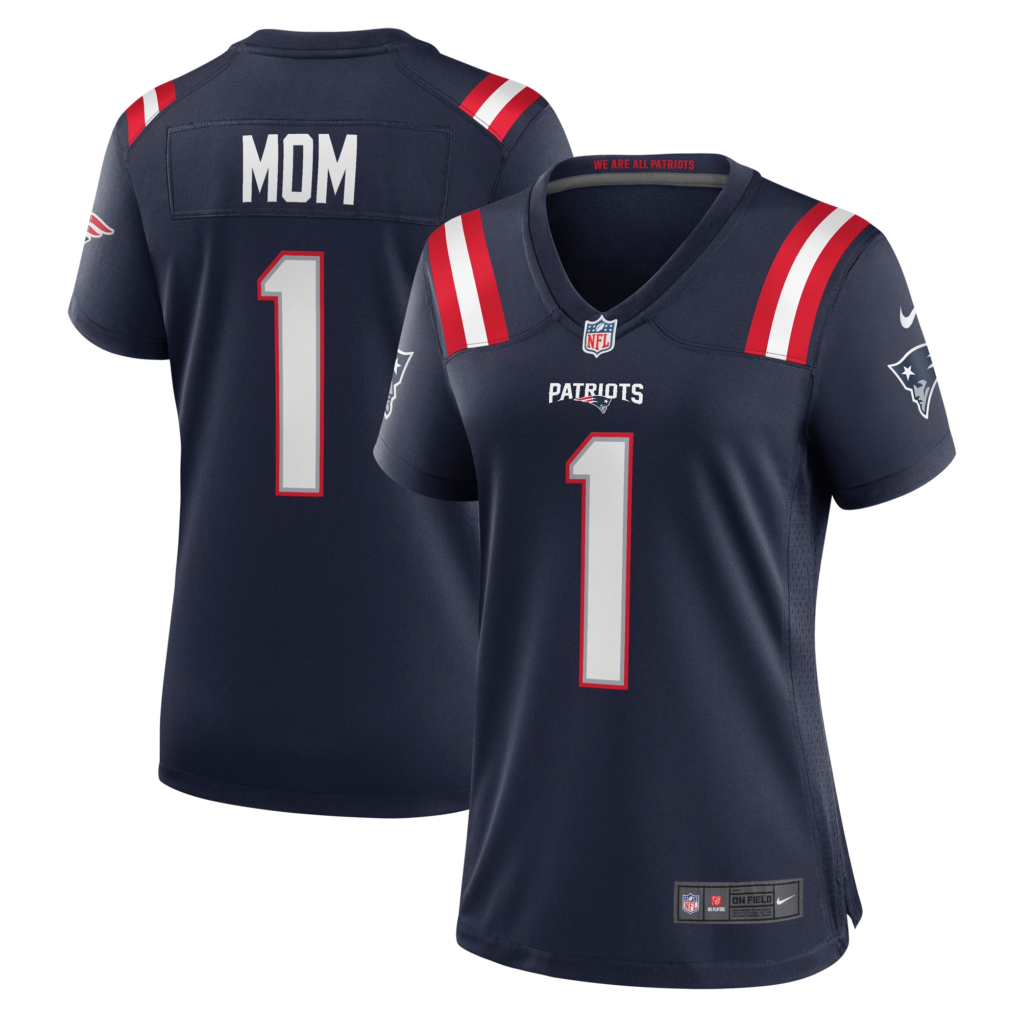 Women's New England Patriots Number 1 Mom Navy Game Jersey JS6104 nicesnker