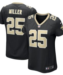 Women's New Orleans Saints Kendre Miller Black Team Game Jersey JS5478 nicesnker