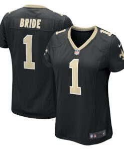 Women's New Orleans Saints Number 1 Bride Black Game Jersey JS7664 nicesnker