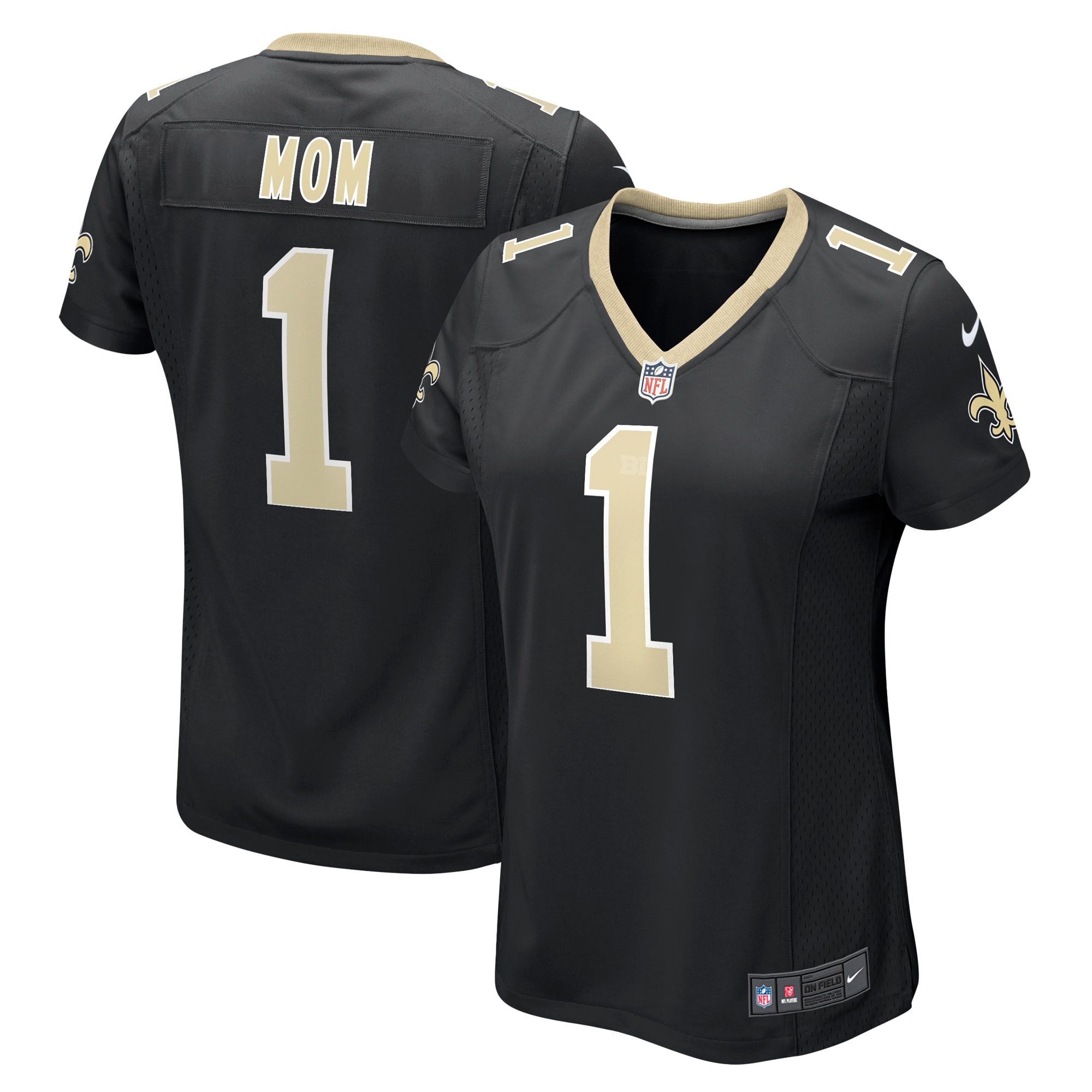 Women's New Orleans Saints Number 1 Mom Black Game Jersey JS7308 nicesnker