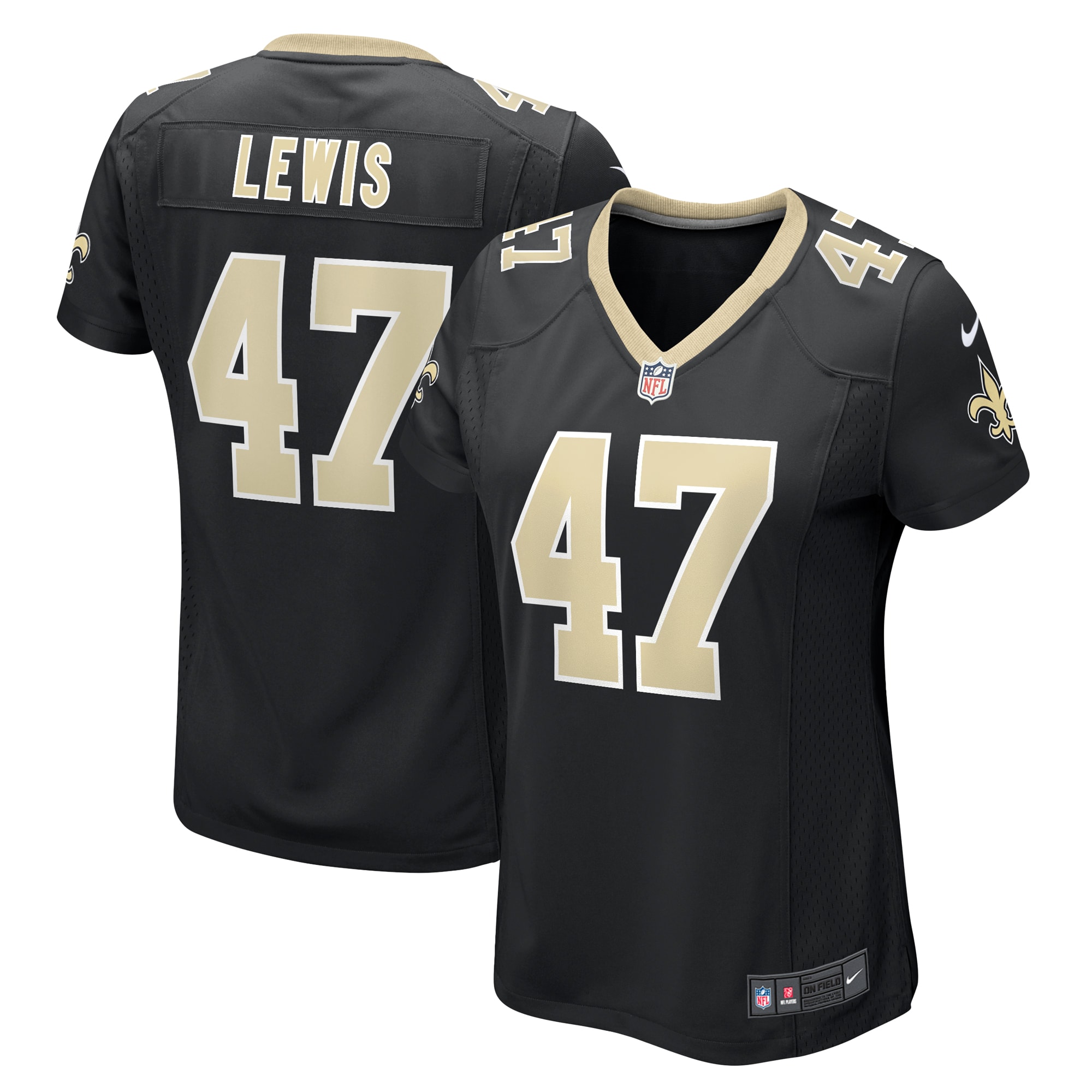 Women's New Orleans Saints Terrell Lewis Black Game Jersey JS4466 nicesnker