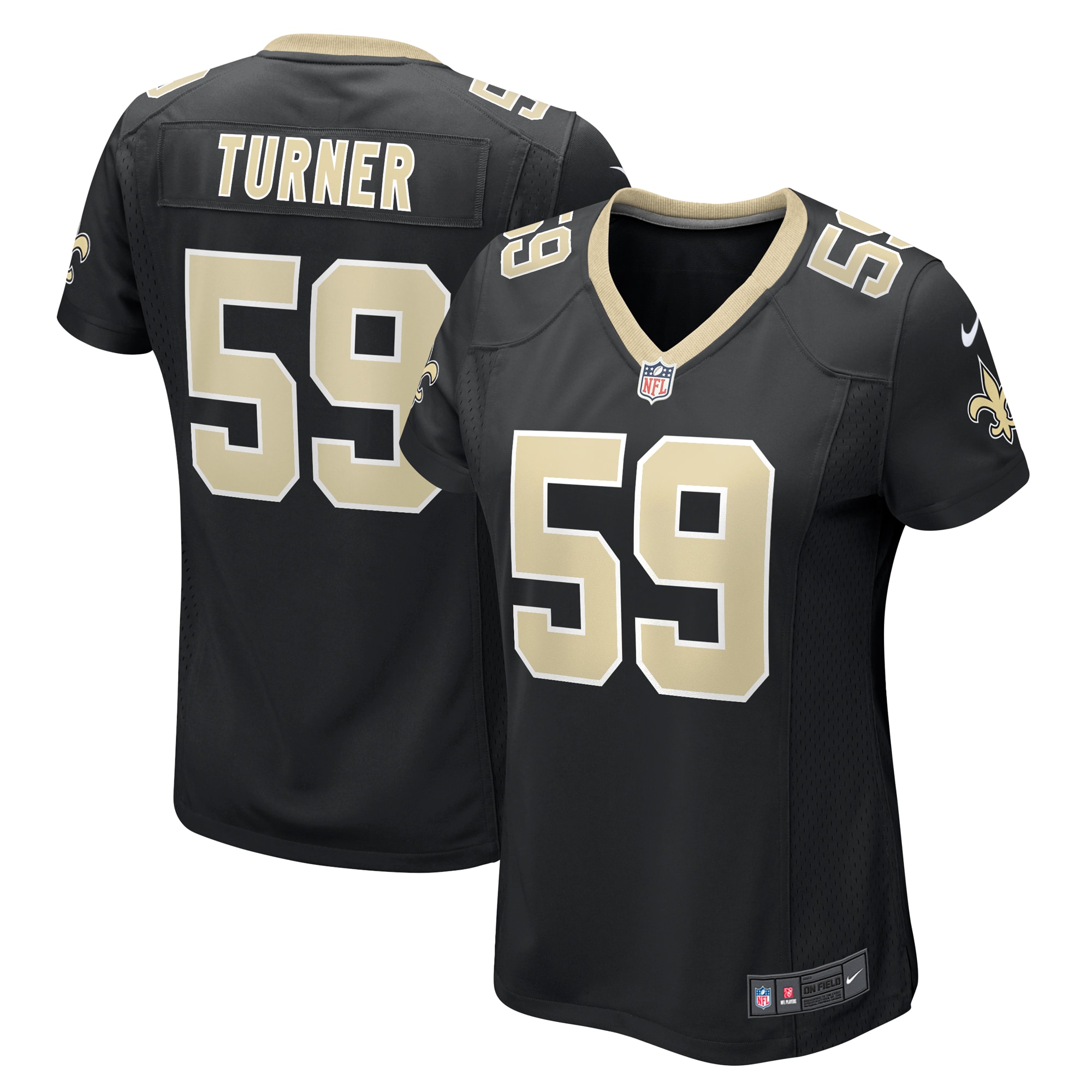 Women's New Orleans Saints Trai Turner Black Team Game Jersey JS6261 nicesnker