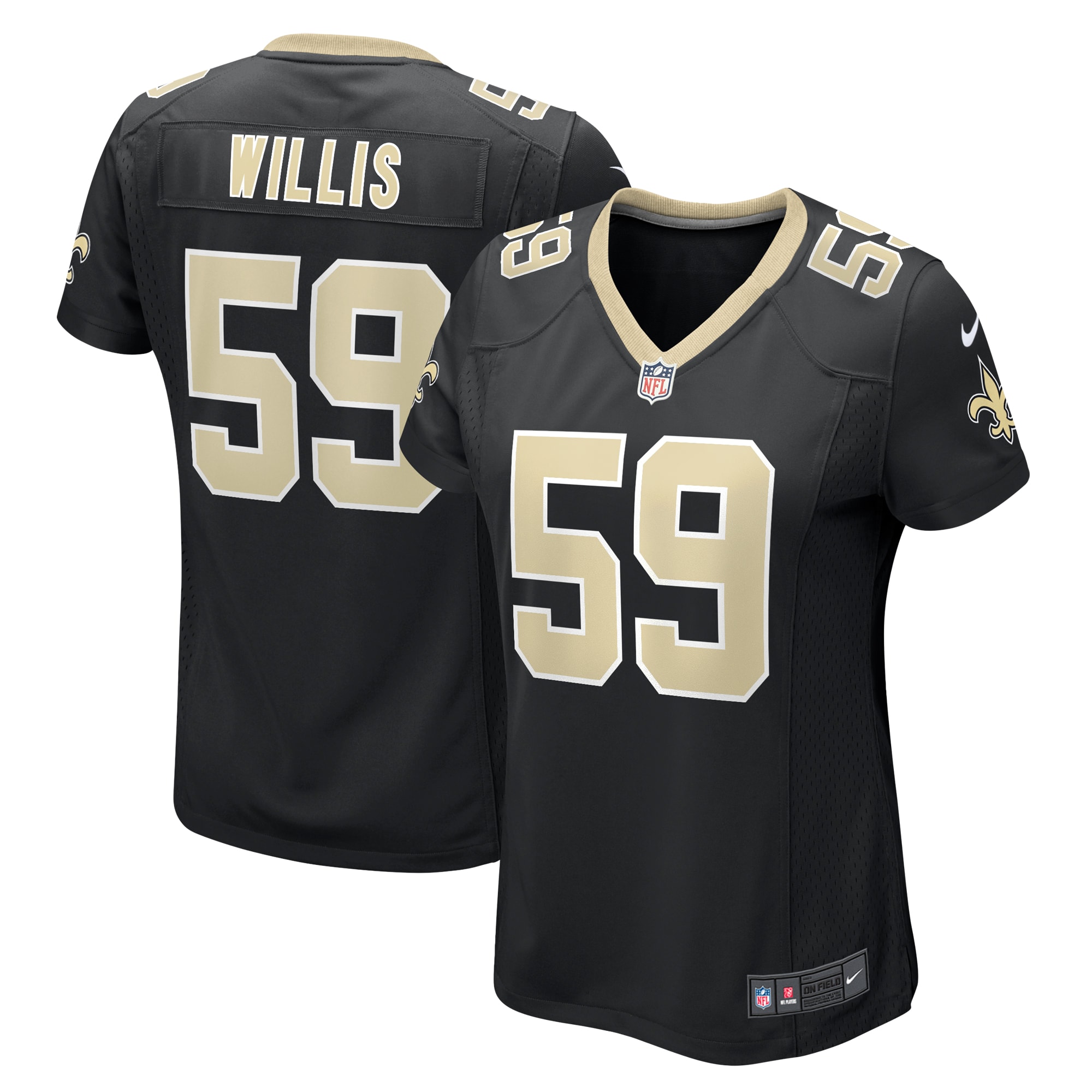 Women's New Orleans Saints Willis Black Team Game Jersey JS4652 nicesnker