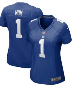 Women's New York Giants Number 1 Mom Royal Game Jersey JS8437 nicesnker