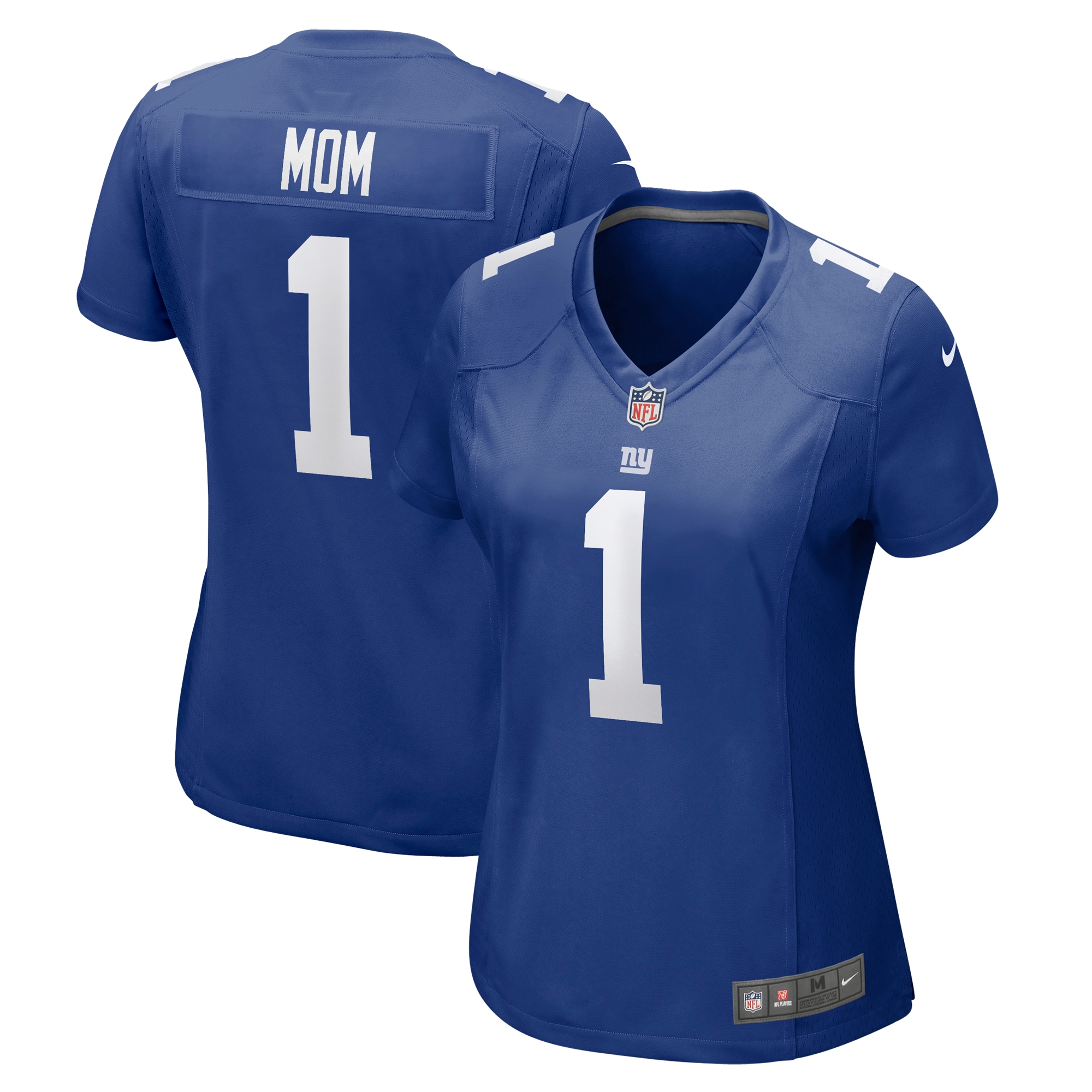 Women's New York Giants Number 1 Mom Royal Game Jersey JS8437 nicesnker