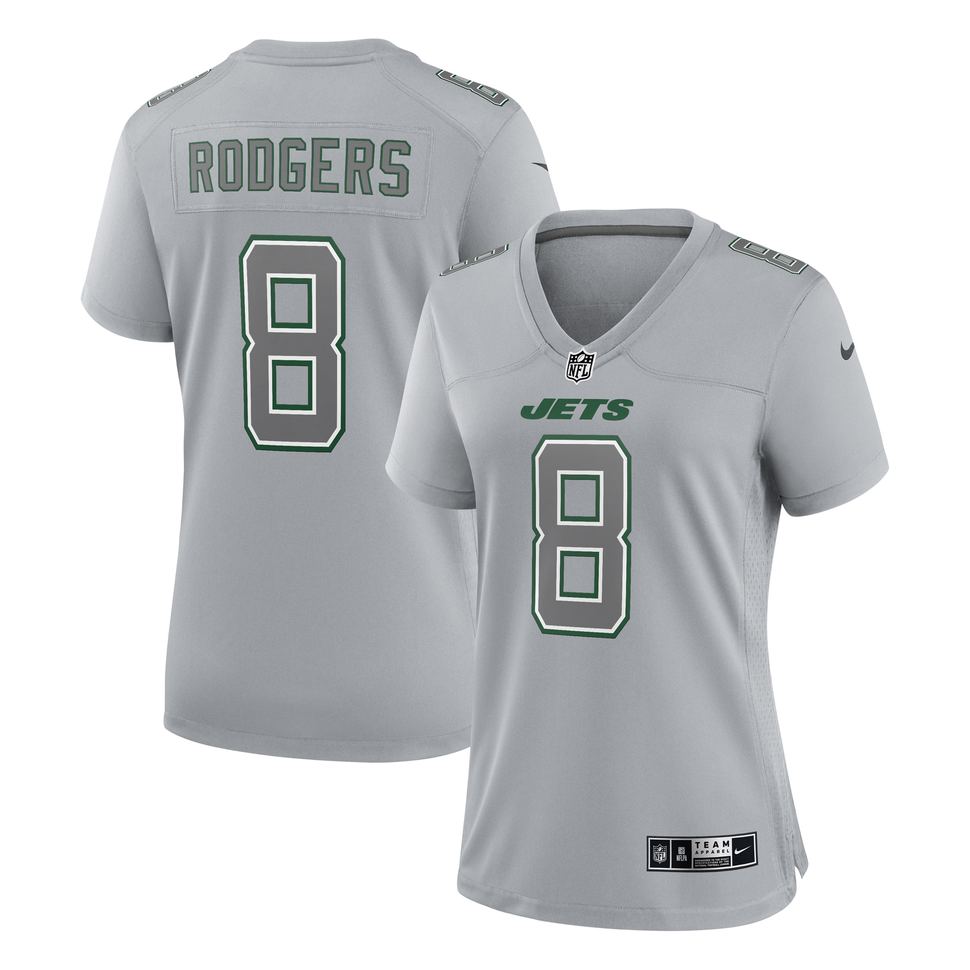 Women's New York Jets Aaron Rodgers Heather Gray Atmosphere Fashion Game Jersey JS6709 nicesnker