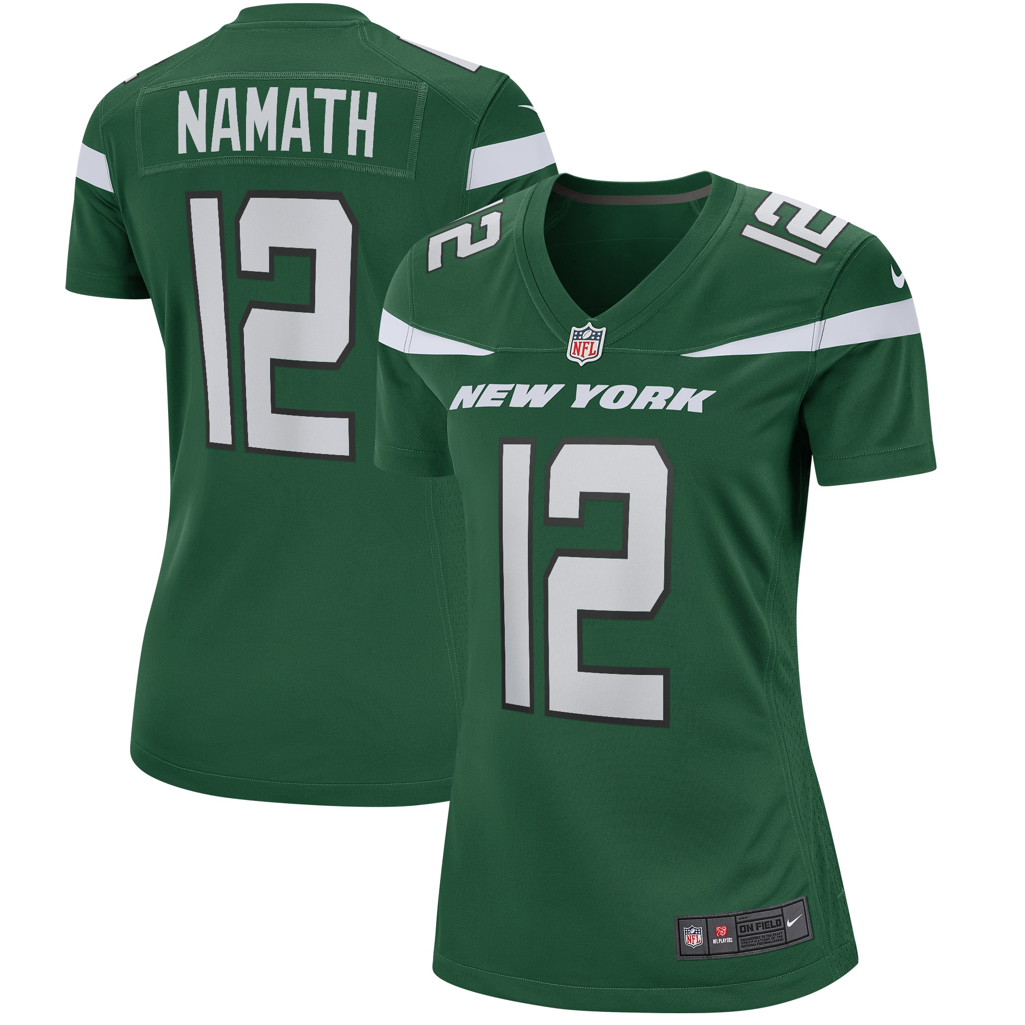 Women's New York Jets Joe Namath Gotham Green Game Retired Player Jersey JS7933 nicesnker