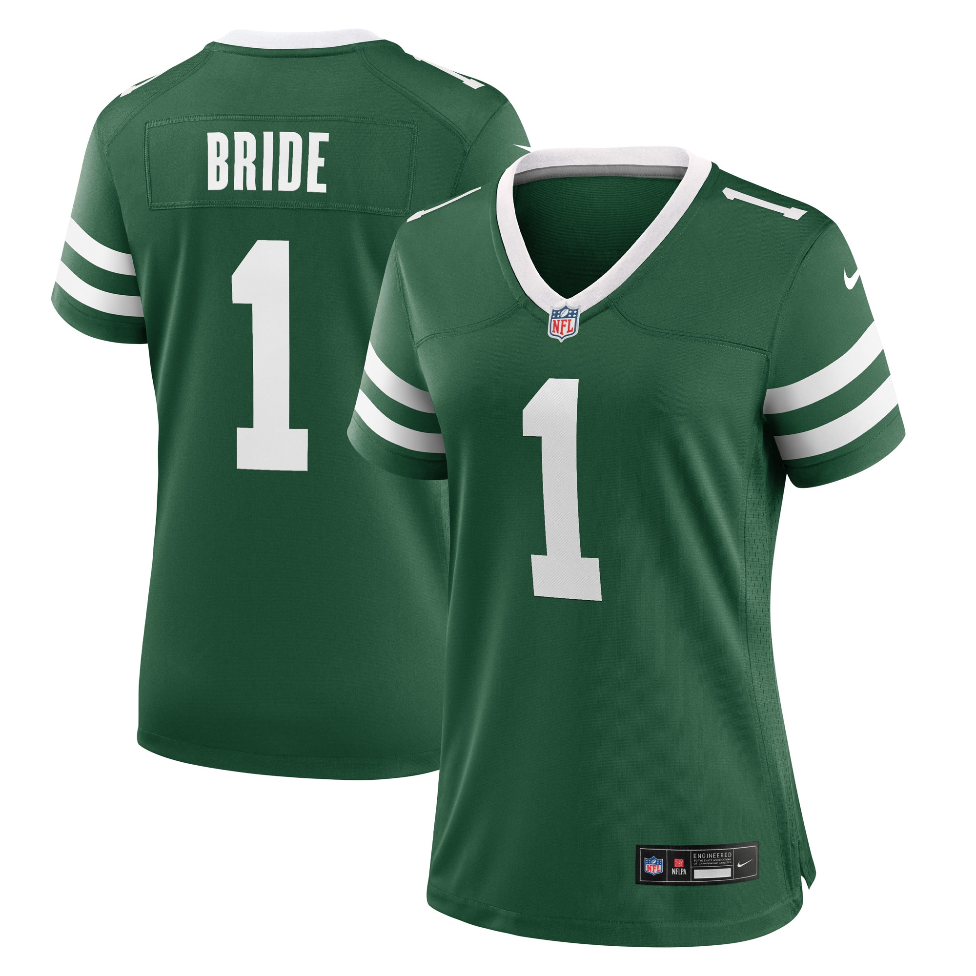Women's New York Jets Number 1 Bride Legacy Green Game Jersey JS6235 nicesnker