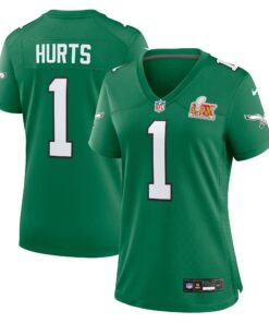 Women's Philadelphia Eagles Jalen Hurts Kelly Green Super Bowl LIX 2nd Alternate Game Jersey JS1354 nicesnker