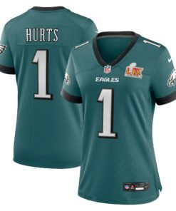 Women's Philadelphia Eagles Jalen Hurts Midnight Green Super Bowl LIX Game Player Jersey JS6585 nicesnker