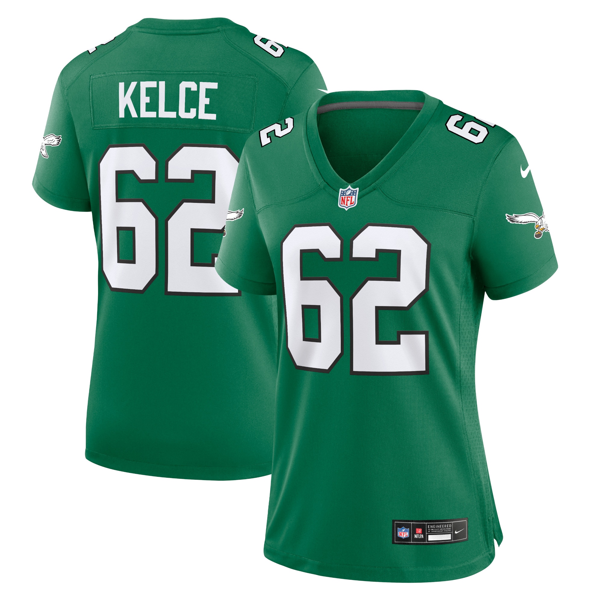 Women's Philadelphia Eagles Jason Kelce Kelly Green Player Jersey JS5372 nicesnker