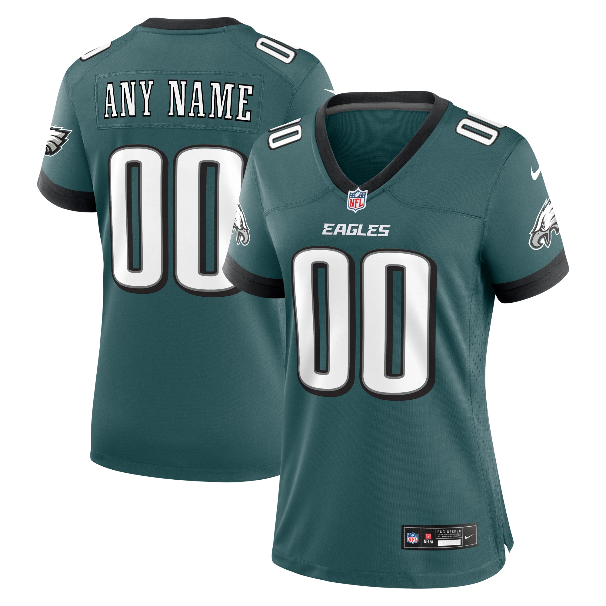 Women's Philadelphia Eagles Midnight Green Custom Game Jersey JS9450 nicesnker