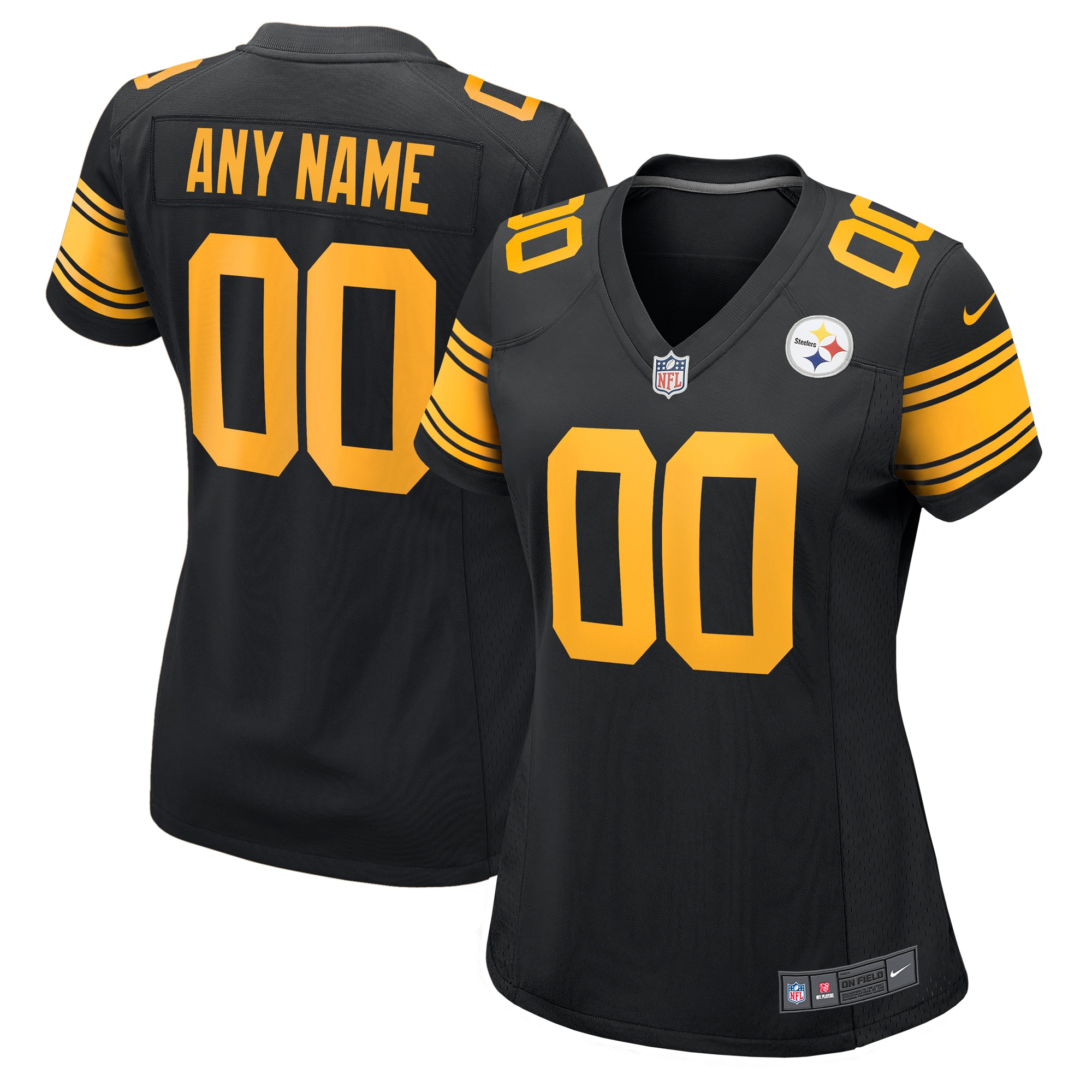 Women's Pittsburgh Steelers Black Alternate Custom Game Jersey JS9379 nicesnker