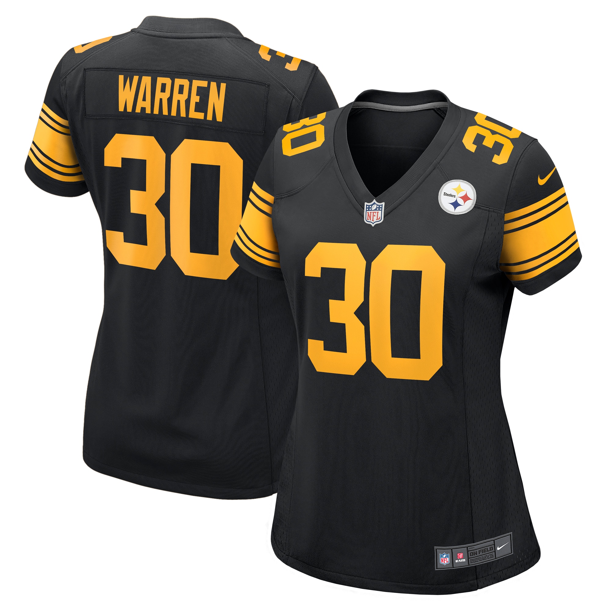 Women's Pittsburgh Steelers Jaylen Warren Black Alternate Game Jersey JS4942 nicesnker