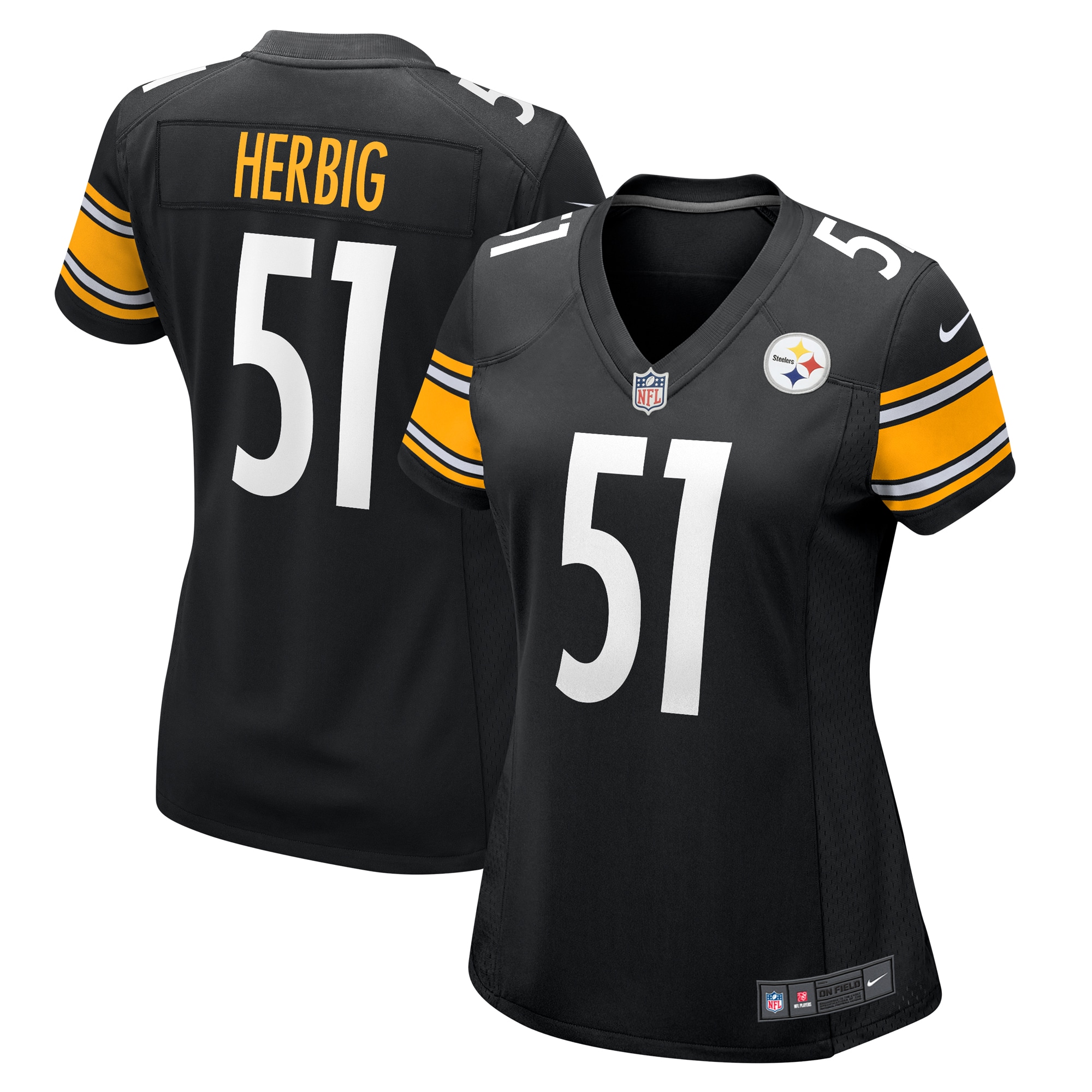 Women's Pittsburgh Steelers Nick Herbig Black Game Jersey JS8363 nicesnker