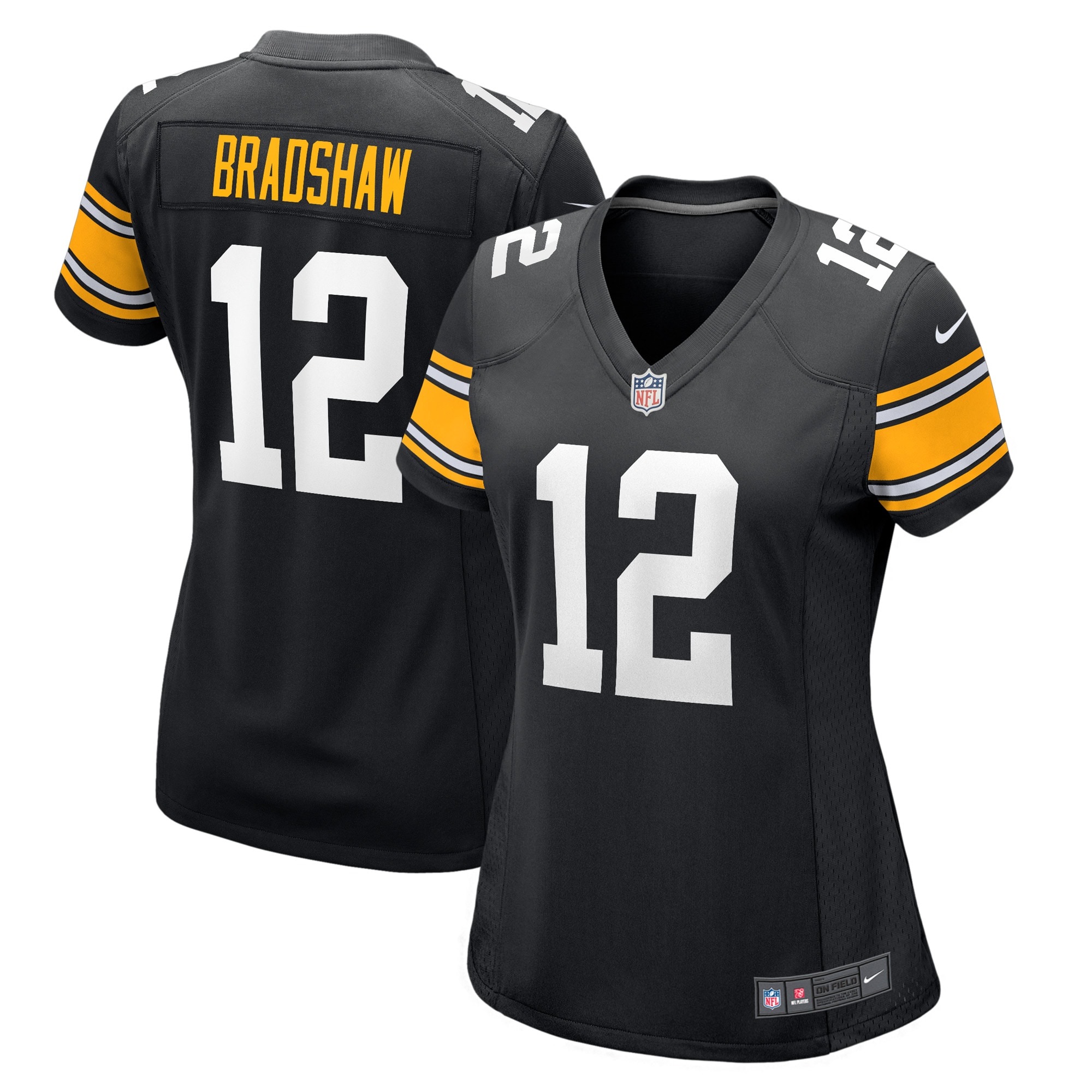 Women's Pittsburgh Steelers Terry Bradshaw Black Retired Player Jersey JS9825 nicesnker