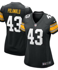 Women's Pittsburgh Steelers Troy Polamalu Black Retired Player Jersey JS4758 nicesnker