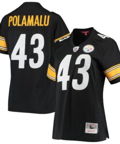 Women's Pittsburgh Steelers Troy Polamalu Mitchell & Ness Black Legacy Team Jersey JS4107 nicesnker