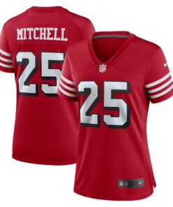 Women's San Francisco 49ers Elijah Mitchell Scarlet Alternate Team Game Jersey JS1230 nicesnker