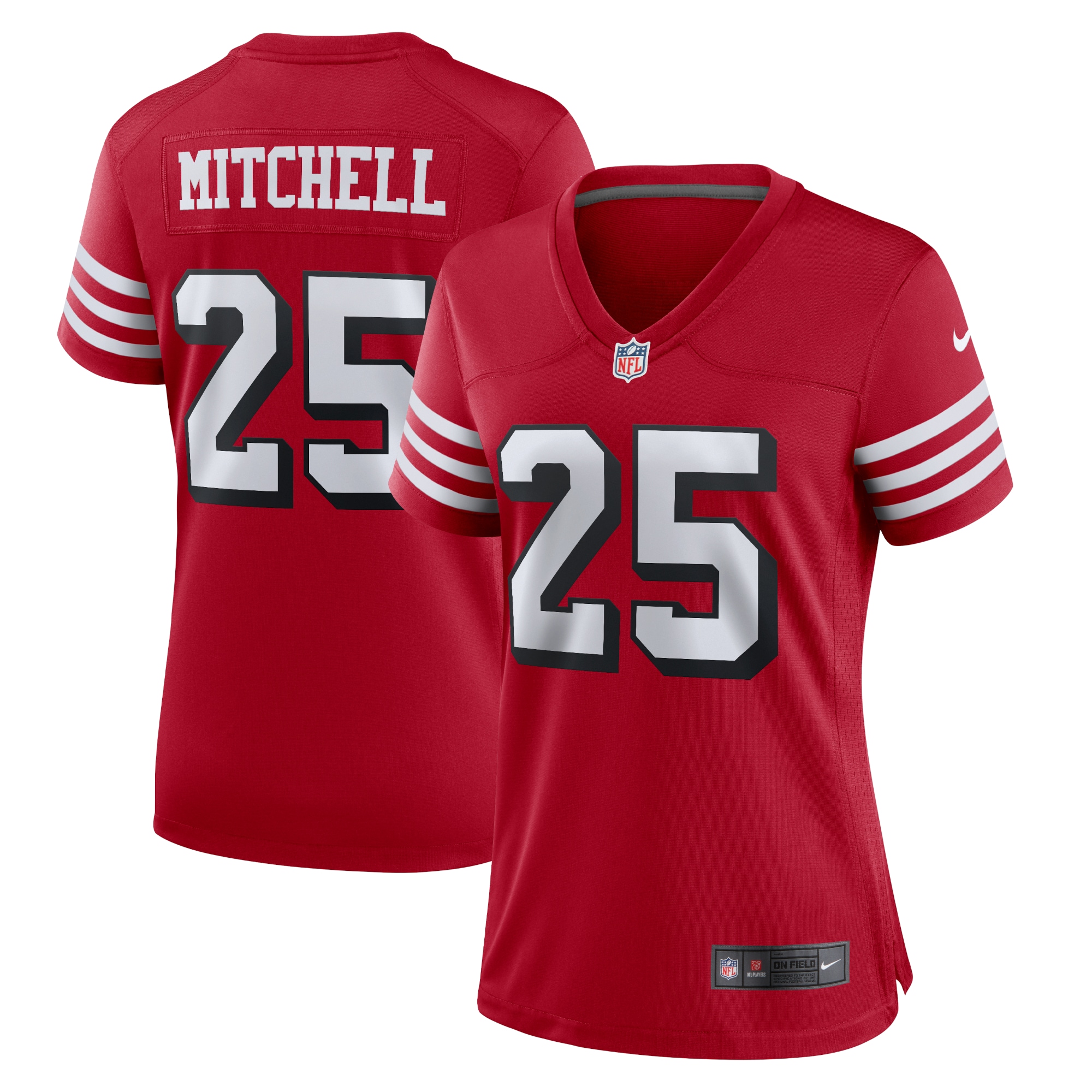 Women's San Francisco 49ers Elijah Mitchell Scarlet Alternate Team Game Jersey JS1230 nicesnker