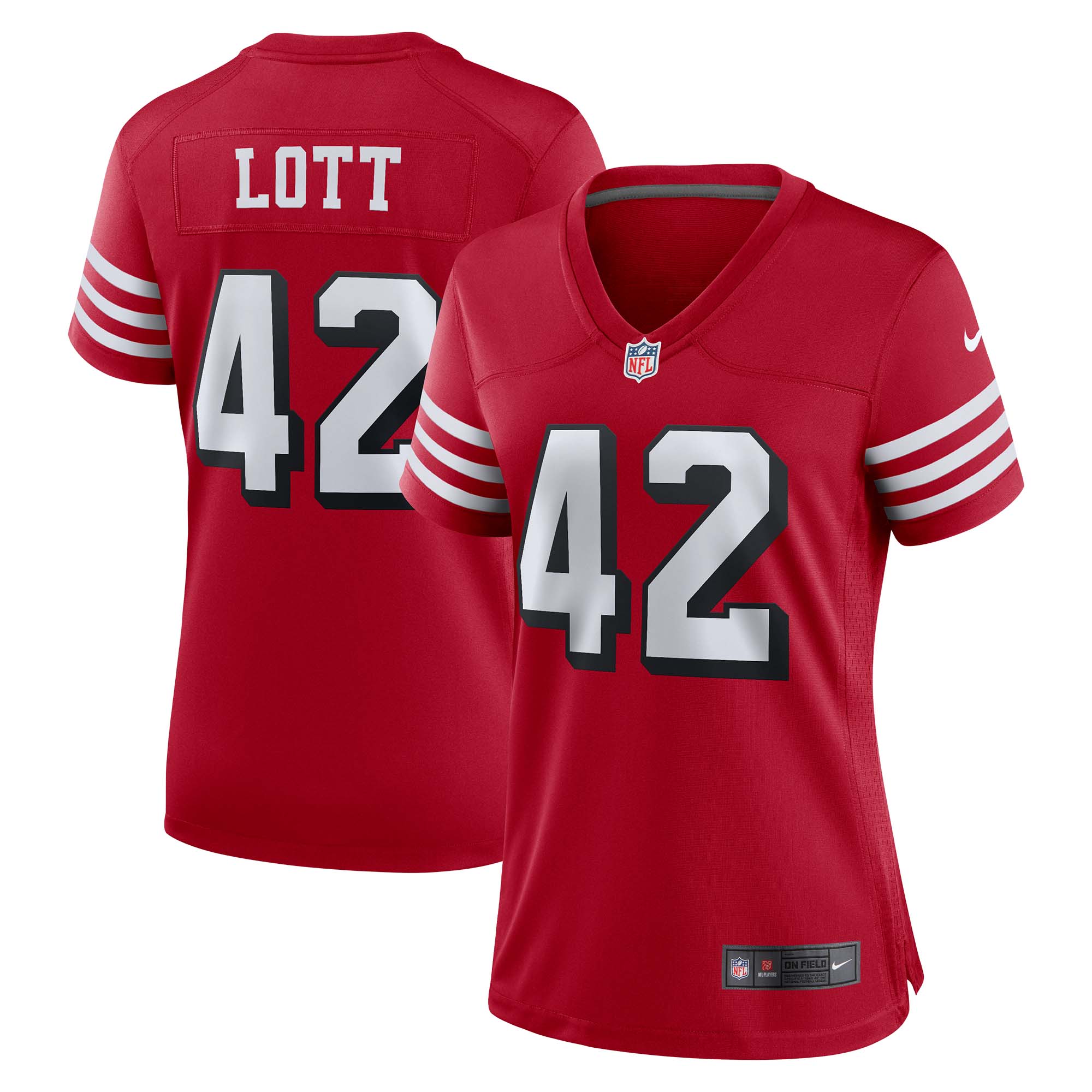 Women's San Francisco 49ers Ronnie Lott Scarlet Alternate Game Jersey JS4440 nicesnker