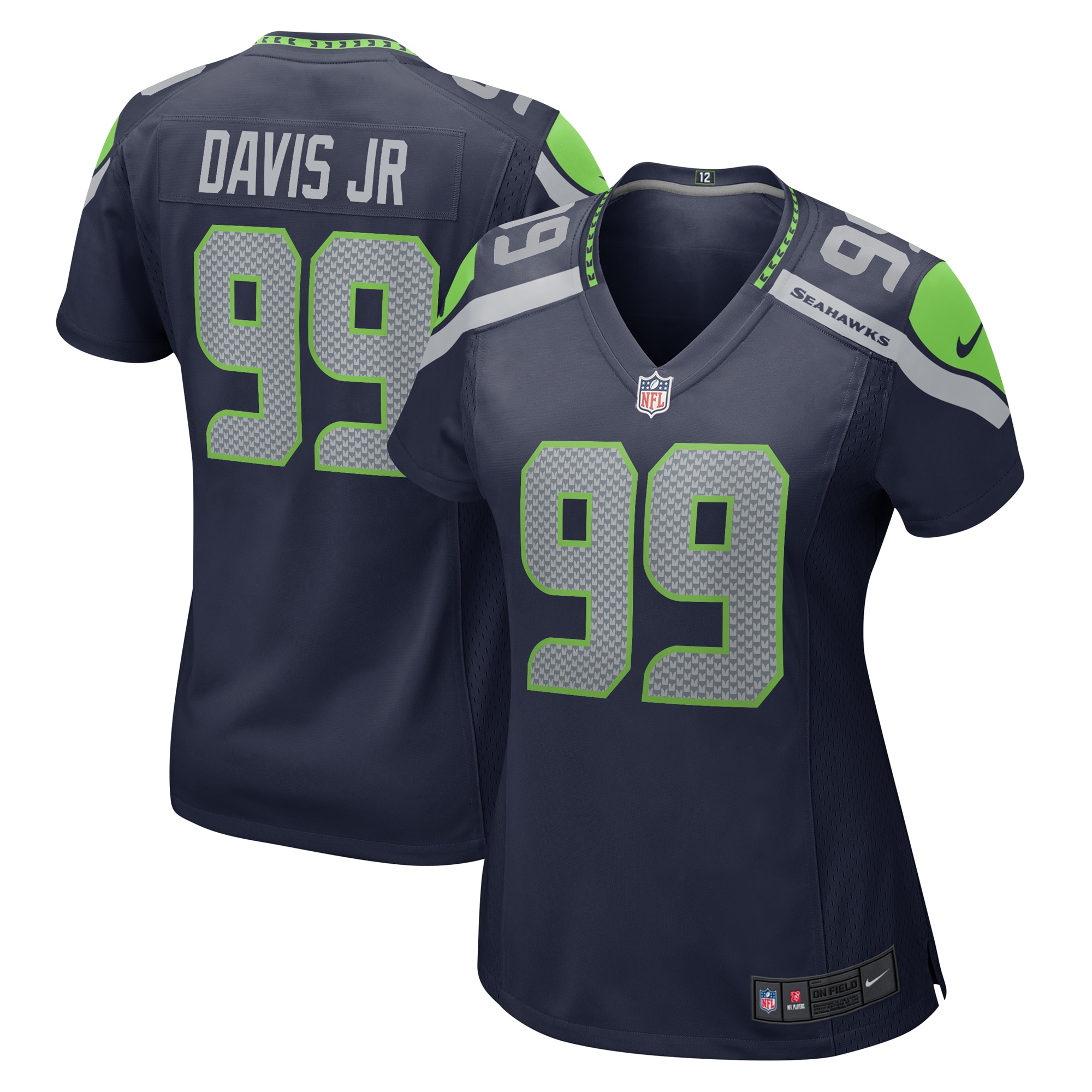 Women's Seattle Seahawks Carl Davis Jr. Navy Game Jersey JS9339 nicesnker