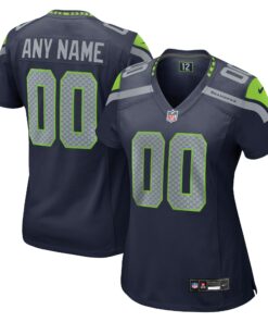 Women's Seattle Seahawks College Navy Custom Game Jersey JS6496 nicesnker