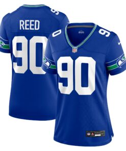 Women's Seattle Seahawks Jarran Reed Royal Throwback Player Game Jersey JS5972 nicesnker