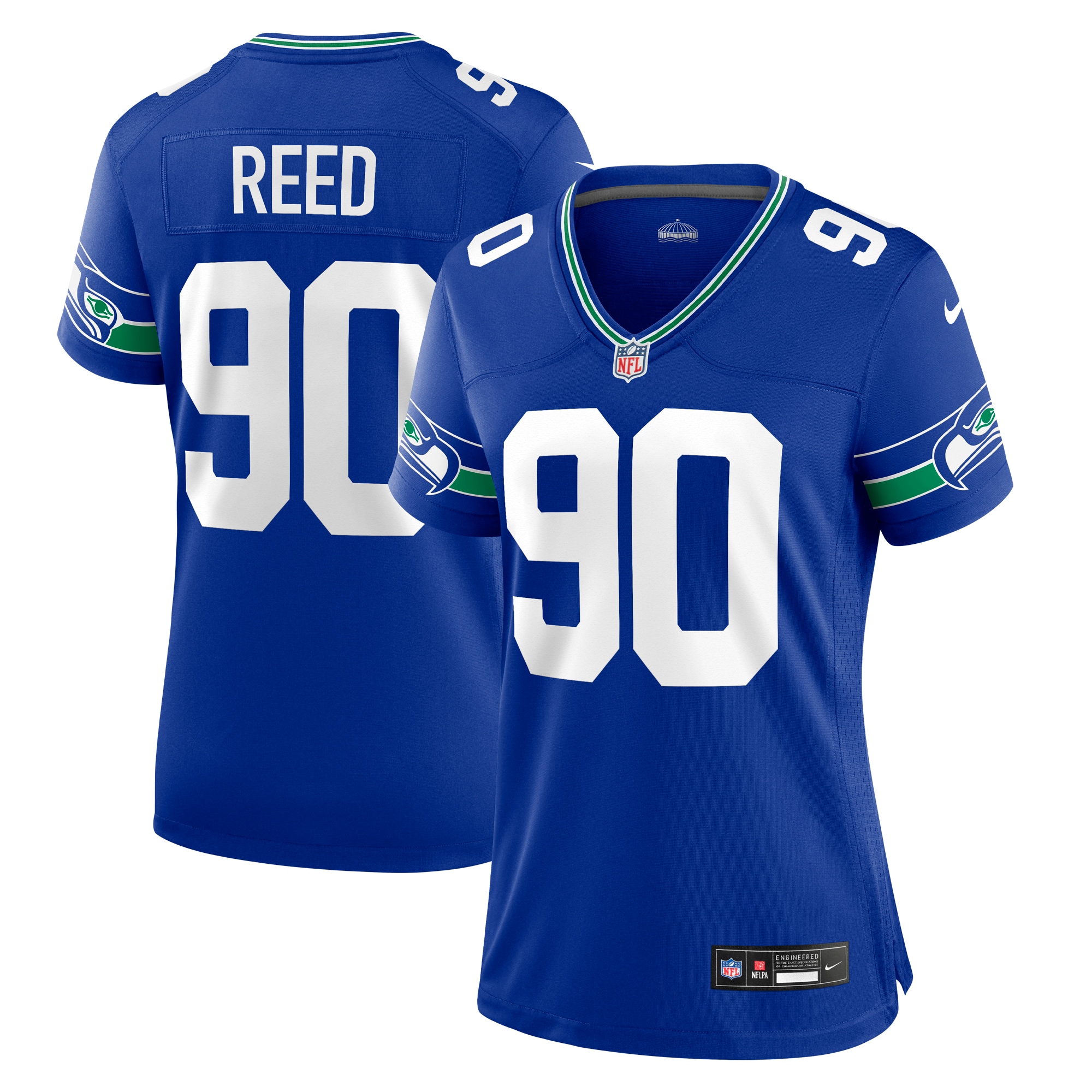 Women's Seattle Seahawks Jarran Reed Royal Throwback Player Game Jersey JS5972 nicesnker