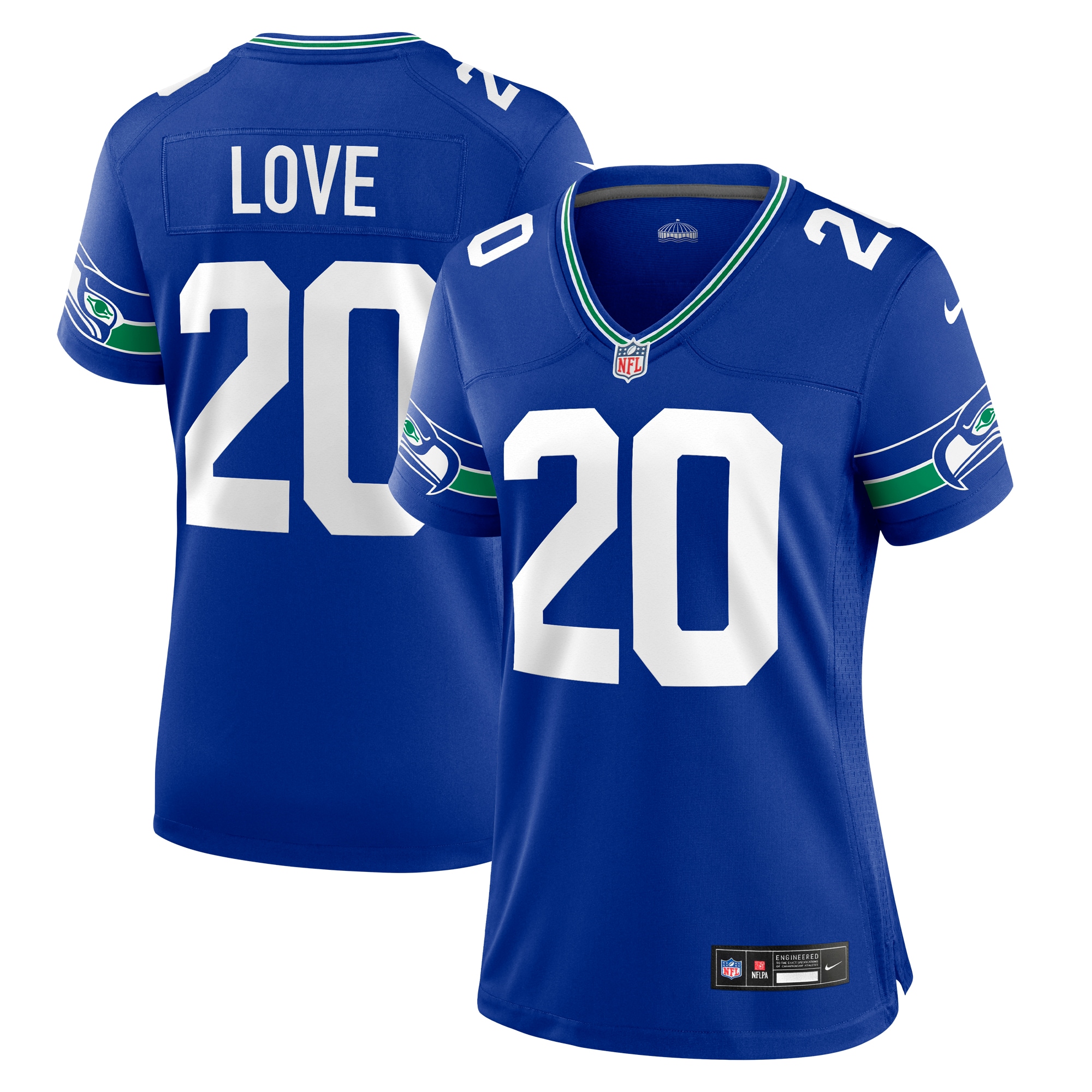 Women's Seattle Seahawks Julian Love Royal Throwback Player Game Jersey JS6520 nicesnker