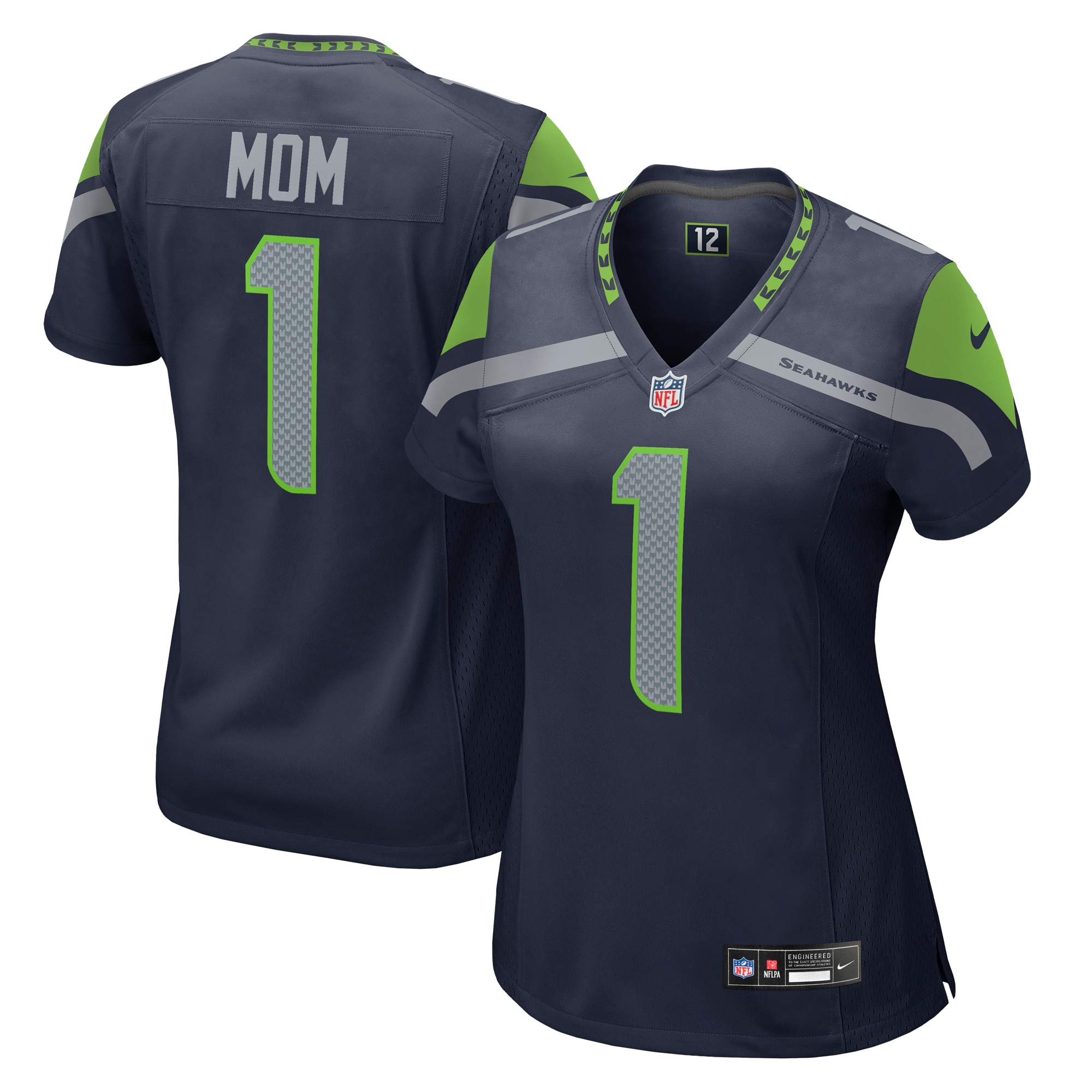 Women's Seattle Seahawks Number 1 Mom College Navy Game Jersey JS7313 nicesnker