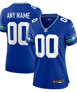 Women's Seattle Seahawks Royal Throwback Custom Jersey JS3331 nicesnker