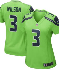 Women's Seattle Seahawks Russell Wilson Neon Green Alternate Game Jersey JS3370 nicesnker