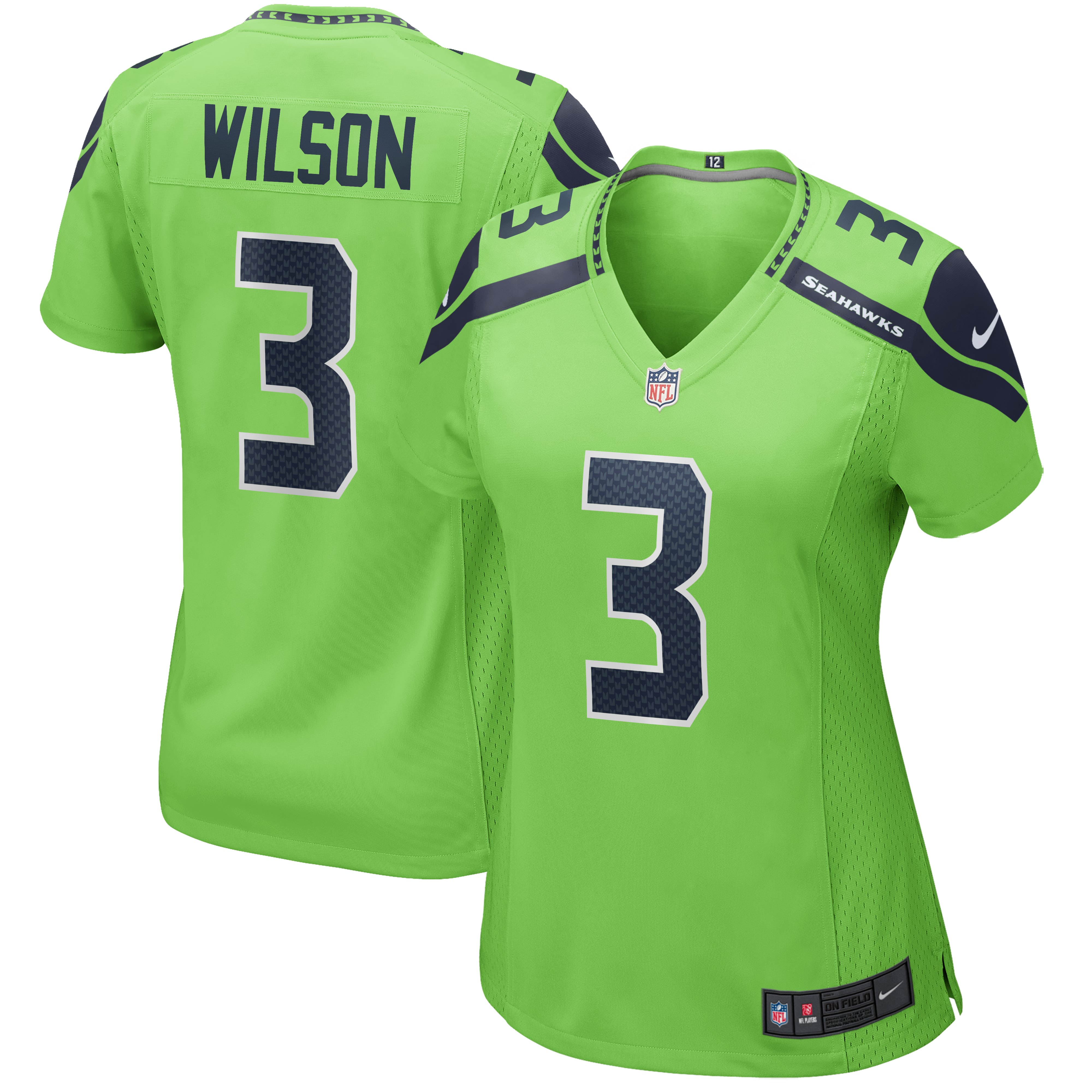 Women's Seattle Seahawks Russell Wilson Neon Green Alternate Game Jersey JS3370 nicesnker